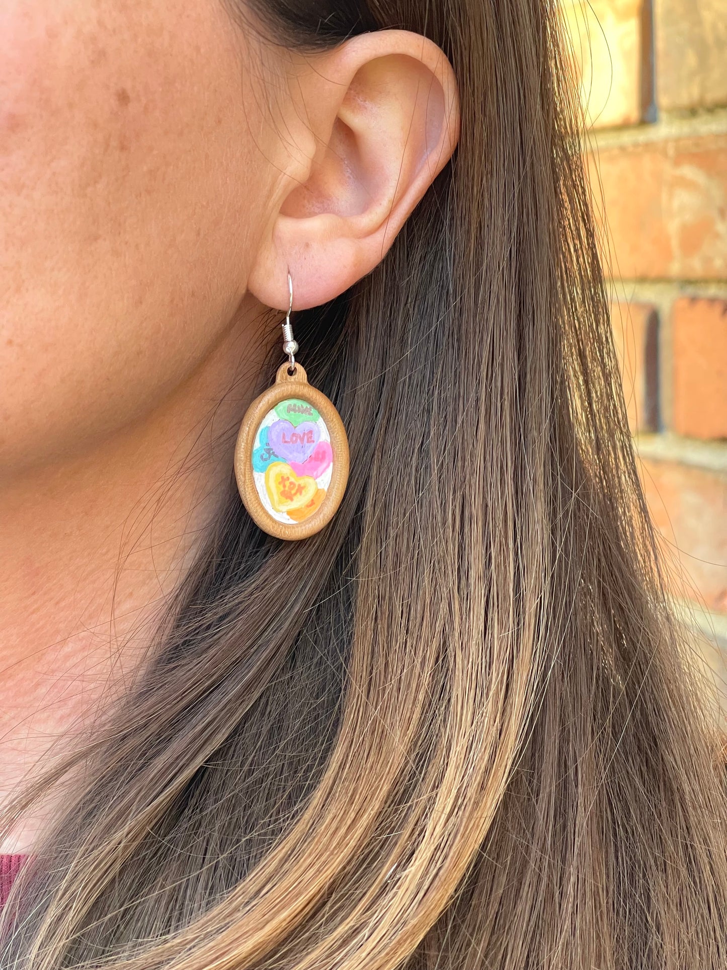 Miniature Art Earrings- Conversation Hearts