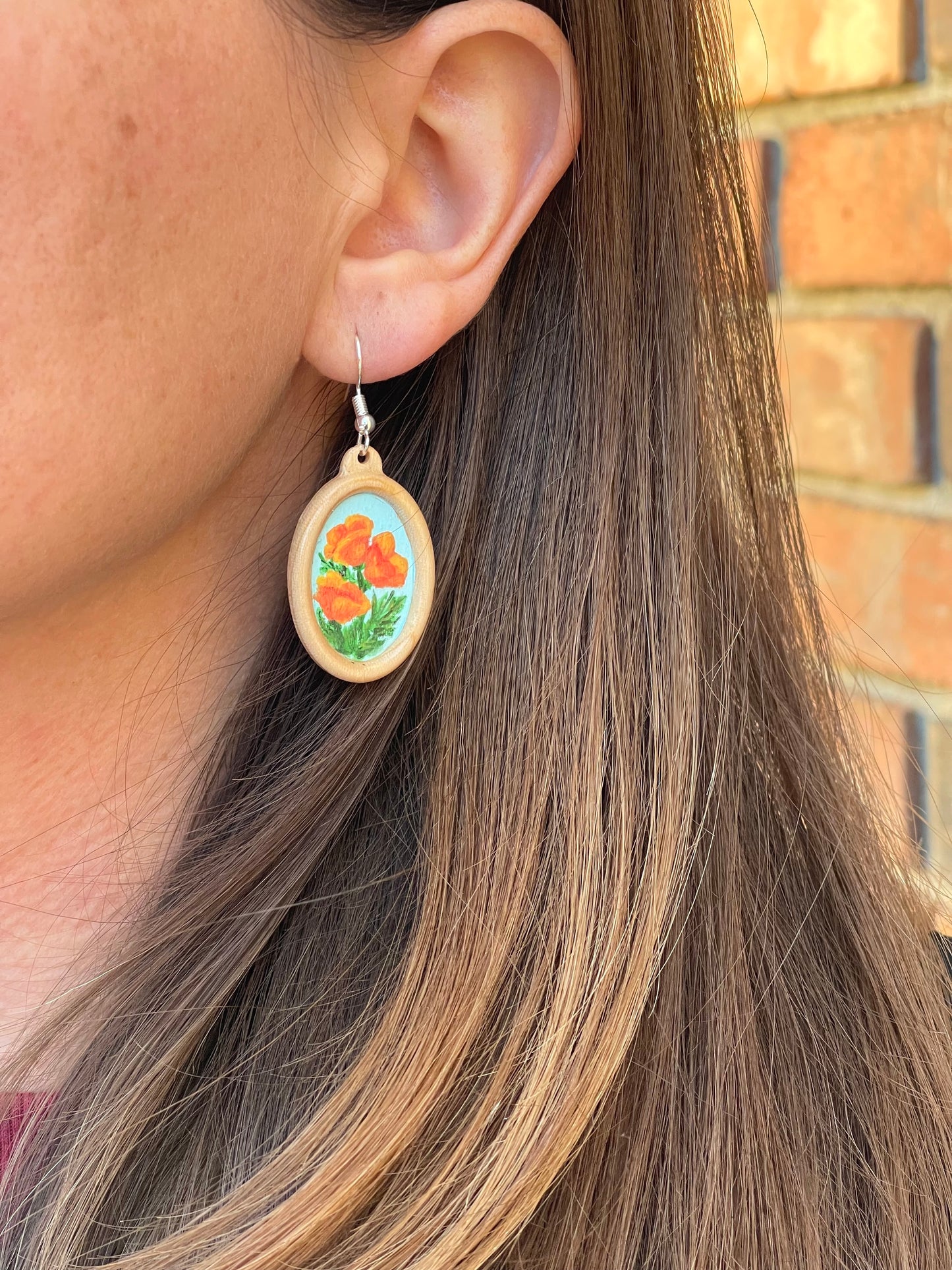 Miniature Art Earrings- California Poppies