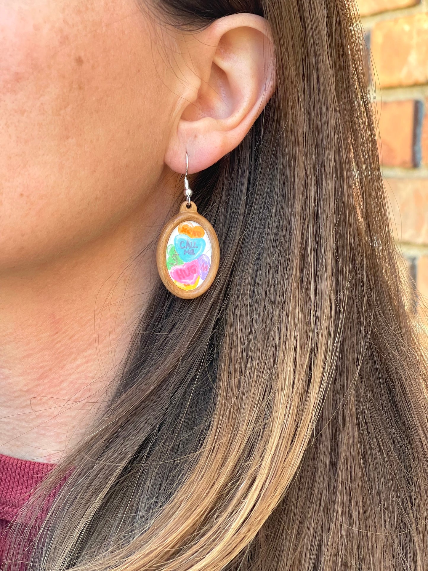 Miniature Art Earrings- Conversation Hearts