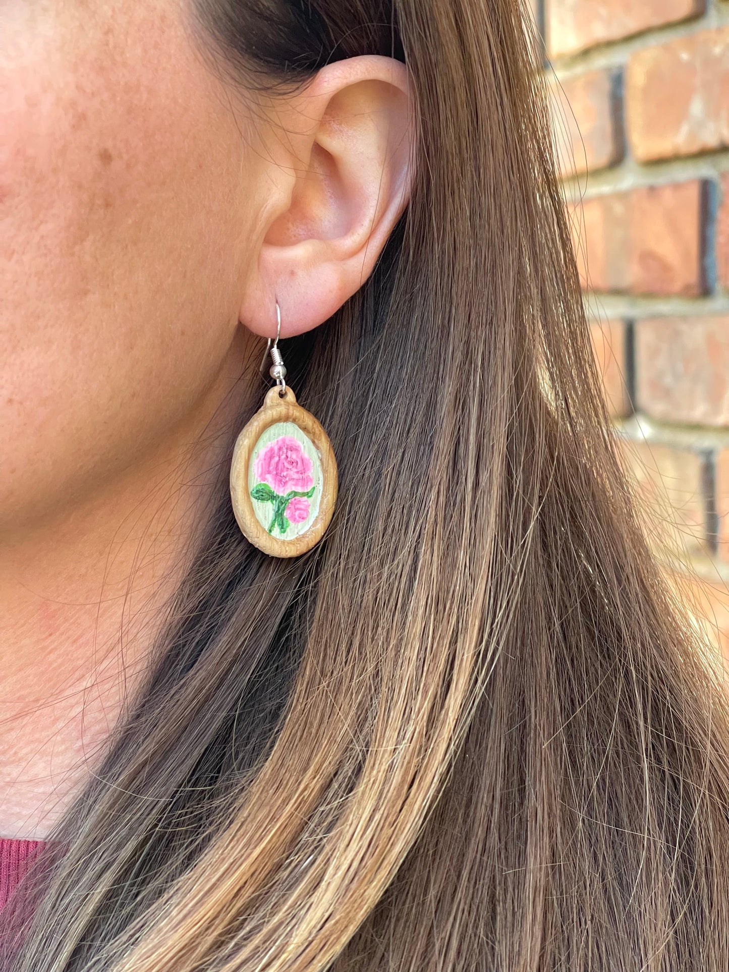 Miniature Art Earrings- Pink Rose