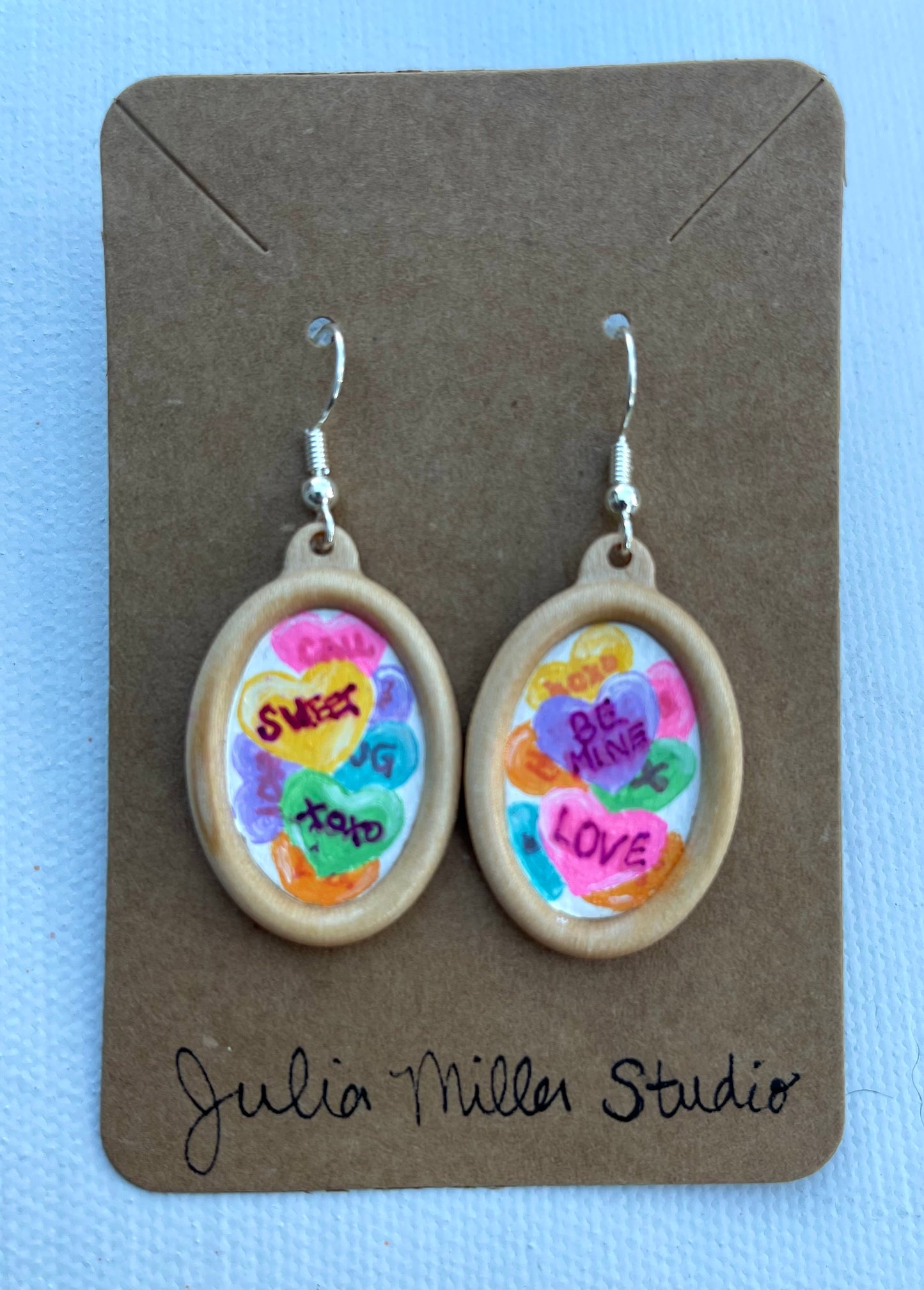 Miniature Art Earrings-Conversation Hearts