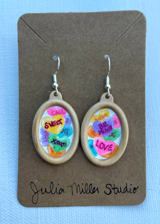 Miniature Art Earrings-Conversation Hearts