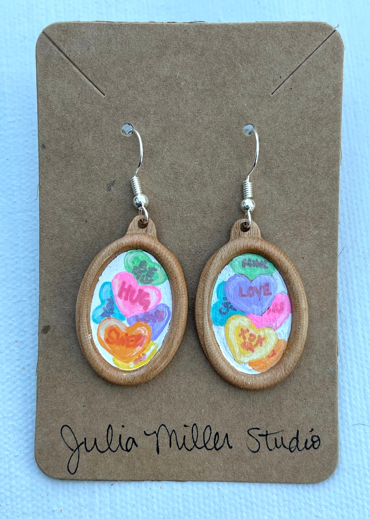 Miniature Art Earrings- Conversation Hearts