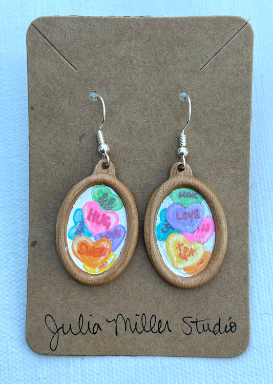 Miniature Art Earrings- Conversation Hearts