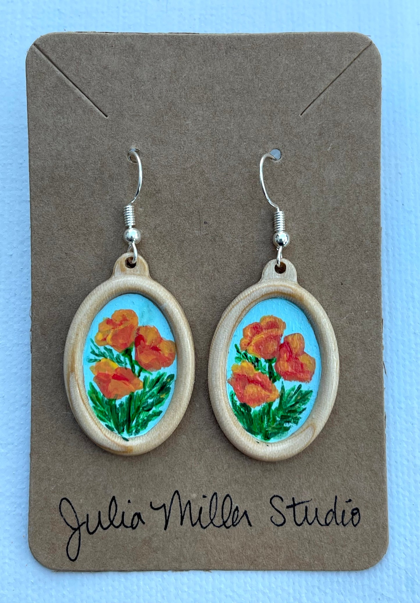 Miniature Art Earrings- California Poppies