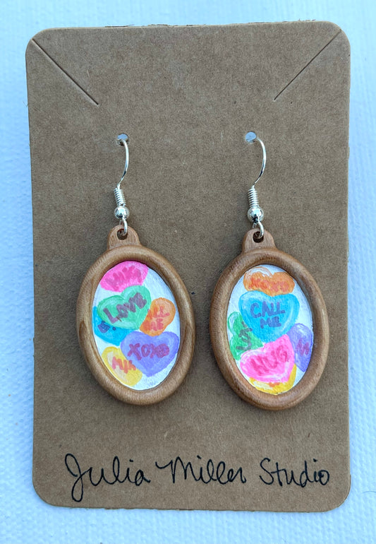 Miniature Art Earrings- Conversation Hearts
