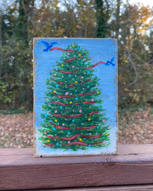 Christmas tree with blue birds