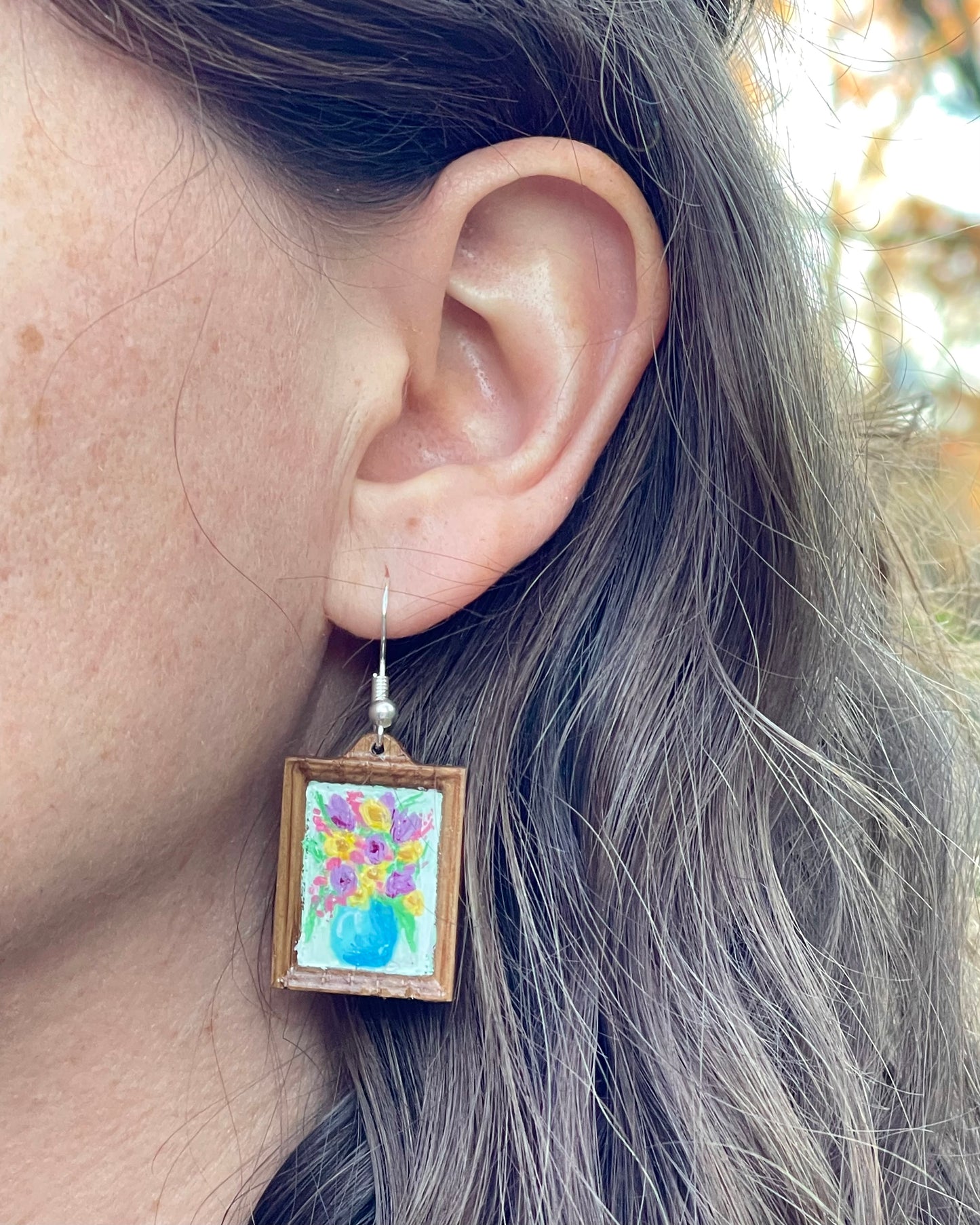 Miniature Art Earrings- Floral bouquet